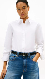 TOMMY HILFIGER חולצה מכופתרת טומי הילפיגר Relaxed Fit Th Crest Embroidery Oxford נשים - טומי הילפיגר - White