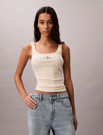 Calvin Klein גופיה קלווין קליין Scoop Neck Ribbed נשים - קלווין קליין - Yellow