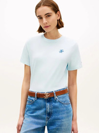 TOMMY HILFIGER חולצת טישירט קצרה טומי הילפיגר Logo Embroidery Jersey Crew נשים - טומי הילפיגר - Blue