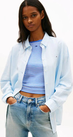 TOMMY HILFIGER חולצה מכופתרת טומי הילפיגר Relaxed Fit Linen Blend נשים - טומי הילפיגר - Blue