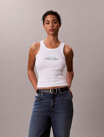 Calvin Klein גופיה קלווין קליין Slim Ribbed Cotton נשים - קלווין קליין - White