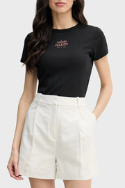Calvin Klein חולצת טישירט קצרה קלווין קליין Slim Ribbed Cotton Logo נשים - קלווין קליין - Black