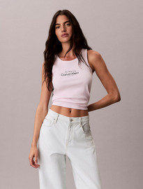 Calvin Klein גופיה קלווין קליין Slim Ribbed Cotton נשים - קלווין קליין - Pink
