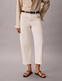 Calvin Klein גינס קלווין קליין Cropped Cotton Twill Barrel Trousers נשים - קלווין קליין - Beige