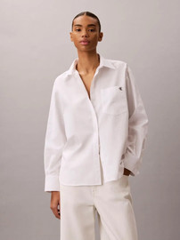 Calvin Klein חולצה מכופתרת קלווין קליין Cotton Poplin Jacquard Relaxed Shirt נשים - קלווין קליין - White