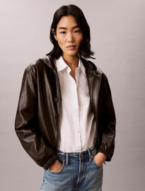 Calvin Klein מעיל קלווין קליין Faux Leather Hooded נשים