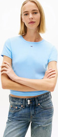 TOMMY HILFIGER חולצת טישירט קצרה טומי הילפיגר Essential Slim Rib-Knit נשים