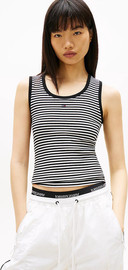 TOMMY HILFIGER גופיה טומי הילפיגר Ribbed Slim Scoop Neck נשים - טומי הילפיגר - Black