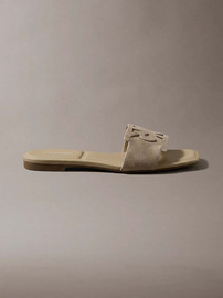 Calvin Klein כפכפי קלווין קליין Square Flat Sndl Embl Suede נשים - קלווין קליין - Brown