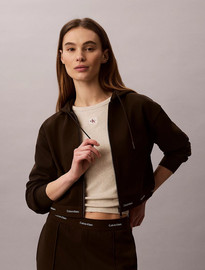 Calvin Klein קפוצ'ון קלווין קליין Cropped Logo Elastic Zip נשים