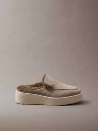 Calvin Klein נעלי קלווין קליין Suede and Faux Fur Platform Mules נשים