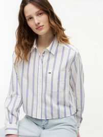 TOMMY HILFIGER חולצה מכופתרת טומי הילפיגר Relaxed Fit Twill Cropped נשים - טומי הילפיגר - MultiColor