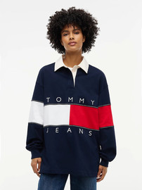 TOMMY HILFIGER סווטשירט טומי הילפיגר Tommy Flag Jersey Oversized Rugby נשים