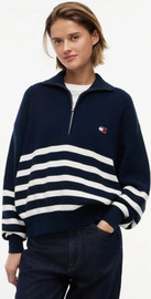 TOMMY HILFIGER סווטשירט טומי הילפיגר Badge Stripe Quarter-Zip Jumper נשים