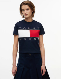 TOMMY HILFIGER חולצת טישירט קצרה טומי הילפיגר Flag T נשים - טומי הילפיגר - Blue