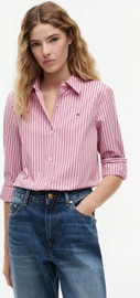 TOMMY HILFIGER חולצה מכופתרת טומי הילפיגר Regular Fit Flag Embroidery Poplin נשים - טומי הילפיגר - Pink