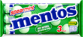 מנטוס Mentos Mint – סוכריות לעיסה בטעם ספרמינט | מארז 3 גלילים