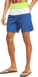 NAUTICA שורט ים לגברים דגם 8" TRI-BLOCK QUICK-DRY כחול/צהוב/לבן