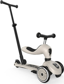Scoot & Ride קורקינט רב שלבי ישיבה / עמידה 3 ב 1 דגם Highwaykick Push & Go עם ידית דחיפה נשלפת להורה - Ash לבן
