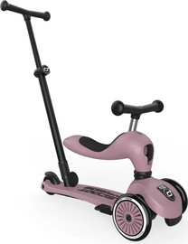 Scoot & Ride קורקינט רב שלבי ישיבה / עמידה 3 ב 1 דגם Highwaykick Push & Go עם ידית דחיפה נשלפת להורה - Wildberry ורוד