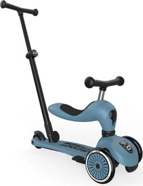 Scoot & Ride קורקינט רב שלבי ישיבה / עמידה 3 ב 1 דגם Highwaykick Push & Go עם ידית דחיפה נשלפת להורה - Steel כחול