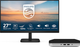 HP ערכת מחשב משולב עם מסך Philips 27" + מחשב HP 800 G3 Mini i5-6th זיכרון 16GB דיסק 240GB SSD מערכת הפעלה Windows 10 Pro כולל מקלדת ועכבר אלחוטיים - מסך - חדש, מחשב - מוחדש