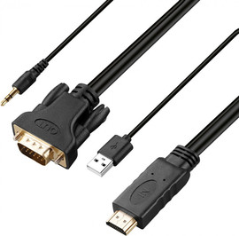 כללי כבל ממיר HDMI ל-VGA + אודיו באורך 1.8 מטר (HDMI במחשב - VGA במסך)