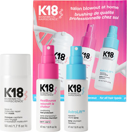 K18 SALON BLOWOUT  סט מסכה ללא שטיפה לשיקום מולקולרי + מגן החום ומרכך ללא שטיפה + תרסיס הנפח המשקם