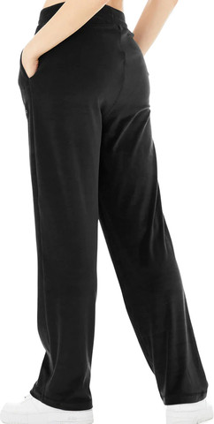 Alo Yoga - מכנסים לנשים דגם VELOUR HIGH-WAIST GLIMMER WIDE LEG - צבע שחור